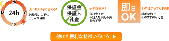 使いたい時に使える、手続き簡単、その日からすぐ使用、他にも便利な特徴いろいろ